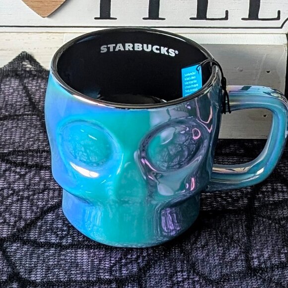 Starbucks Halloween Skull Mug 14oz Blue Iridescent Ceramic Limited Edition 2025 - Picture 2 of 8